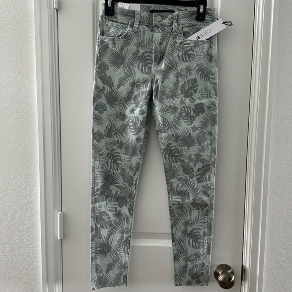 Joes The Icon Mid Rise Skinny Crop Jeans Size 26 Tropical Green Gray Leaf Print - Picture 2 of 14